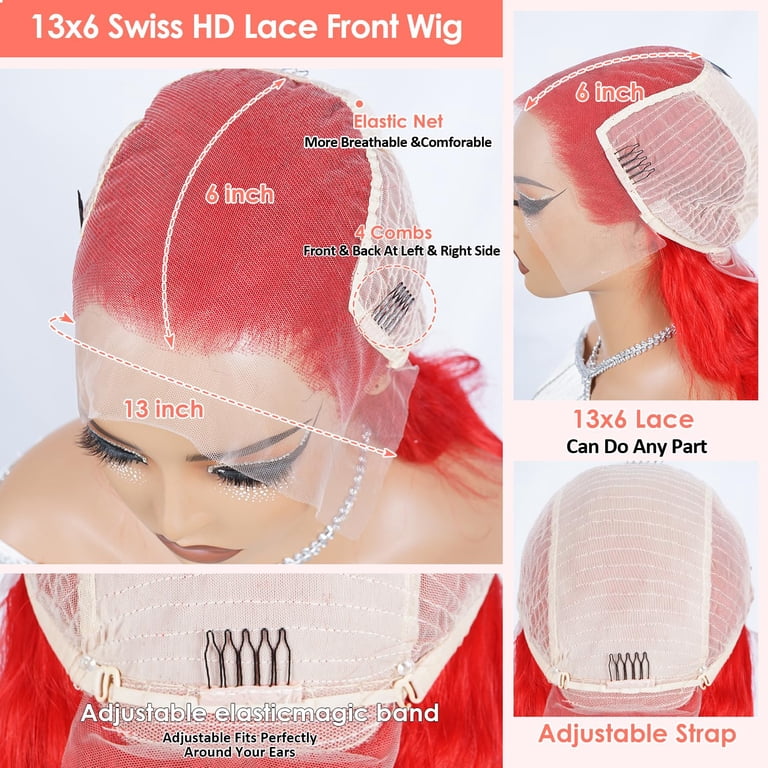 Red 13X6 Lace Front Wigs Human Hair 200 Density HD 