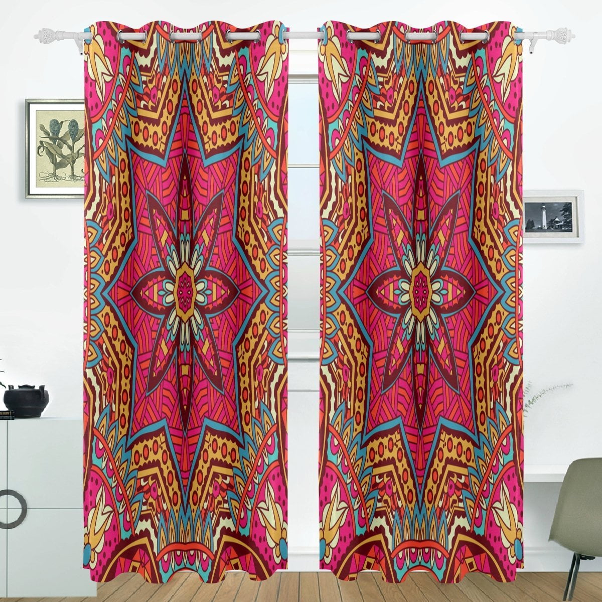 POPCreation Abstract Tribal Ethnic Pattern Ornament Window Curtain