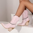 thumbnail image 3 of NECHOLOGY Botas Mujer Adulto Femenino Zapatos Botines de mujer Botas de para mujer, cómodas, retro, , tacón grueso, vaquera occidental, botas de media para niña (Pink, 6.5), 3 of 7