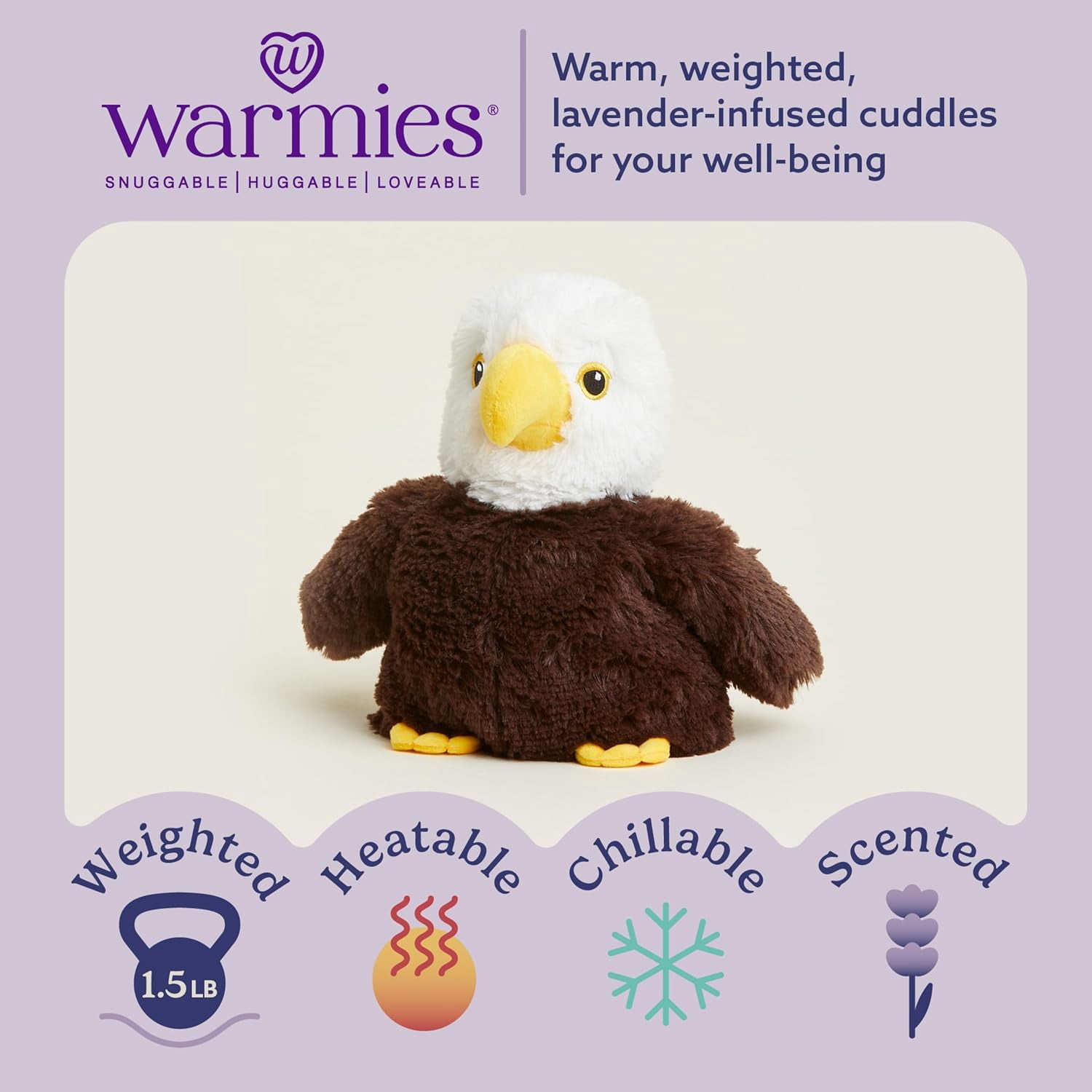 warmies 13” Eagle Stuffed Animal, Microwavable Heated Plushies and Weighted Soft Plush Toys