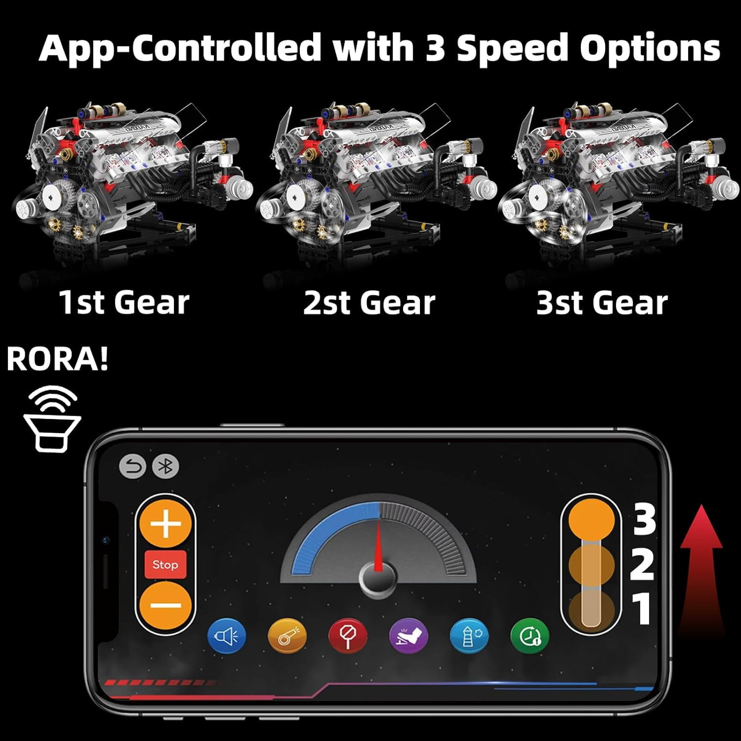 GZBricker V8 Engine Building Sets With Motor LED Light APP Control Compatible with Lego Technical Car Part Electrically Driven Model for Adults Boys 14+ 662PCS