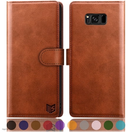 SUANPOT For Samsung Galaxy S8 Wallet Case with RFID Blocking Credit Card Holder,Light Brown