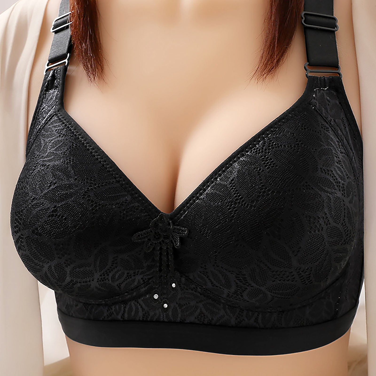 CLZOUD Plus Size Comfort Bra B Nylon,Spandex No Steel Ring Thin Women Bra  Vintage Pattern Breathable Gathers Underwear Comfort Bra 36/80 