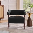 thumbnail image 2 of LAZZO Mid-Century Modern Accent Chair, Solid Wood Frame Leather Armchair for Living Room & Bedroom, Black, 2 of 9