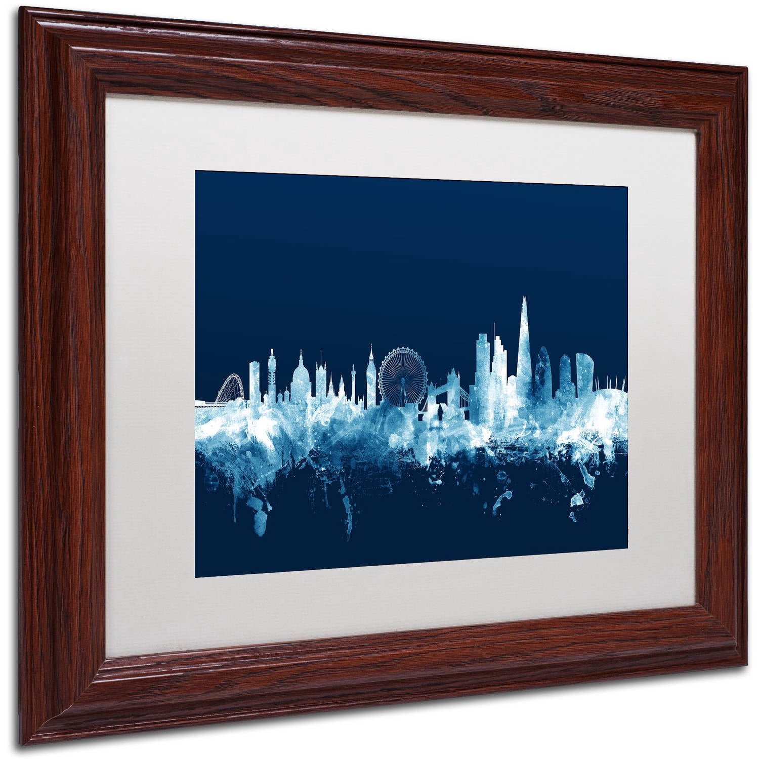 Trademark Fine Art "London England Skyline Navy" Canvas Art by Michael Tompsett, White Matte, Wood Frame