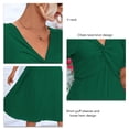 thumbnail image 5 of Green V-Neck Twist Knot Dress with Short Puff Sleeves - Loose Casual Style for Everyday Wear, Size XL, 5 of 6
