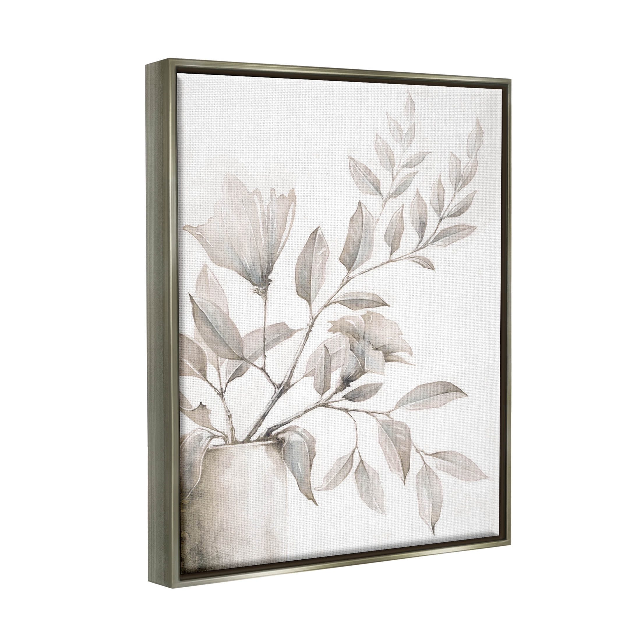 Stupell Industries Traditional Floral Arrangement Leaves Graphic Art Luster Gray Floating Framed Canvas Print Wall Art, Design by Cloverfield & Co.