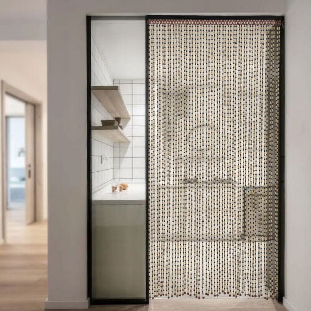 Natural Wood and Bamboo Beaded Curtain-Bamboo Doorway Room Divider Decorative