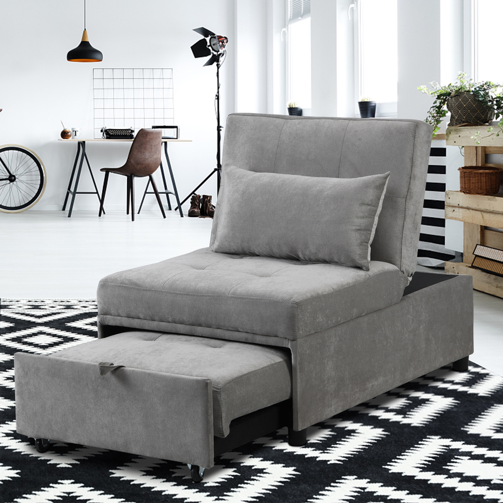 1Pc Folding Ottoman Sofa Bed,Contemporary Faux Leather Folding Ottoman