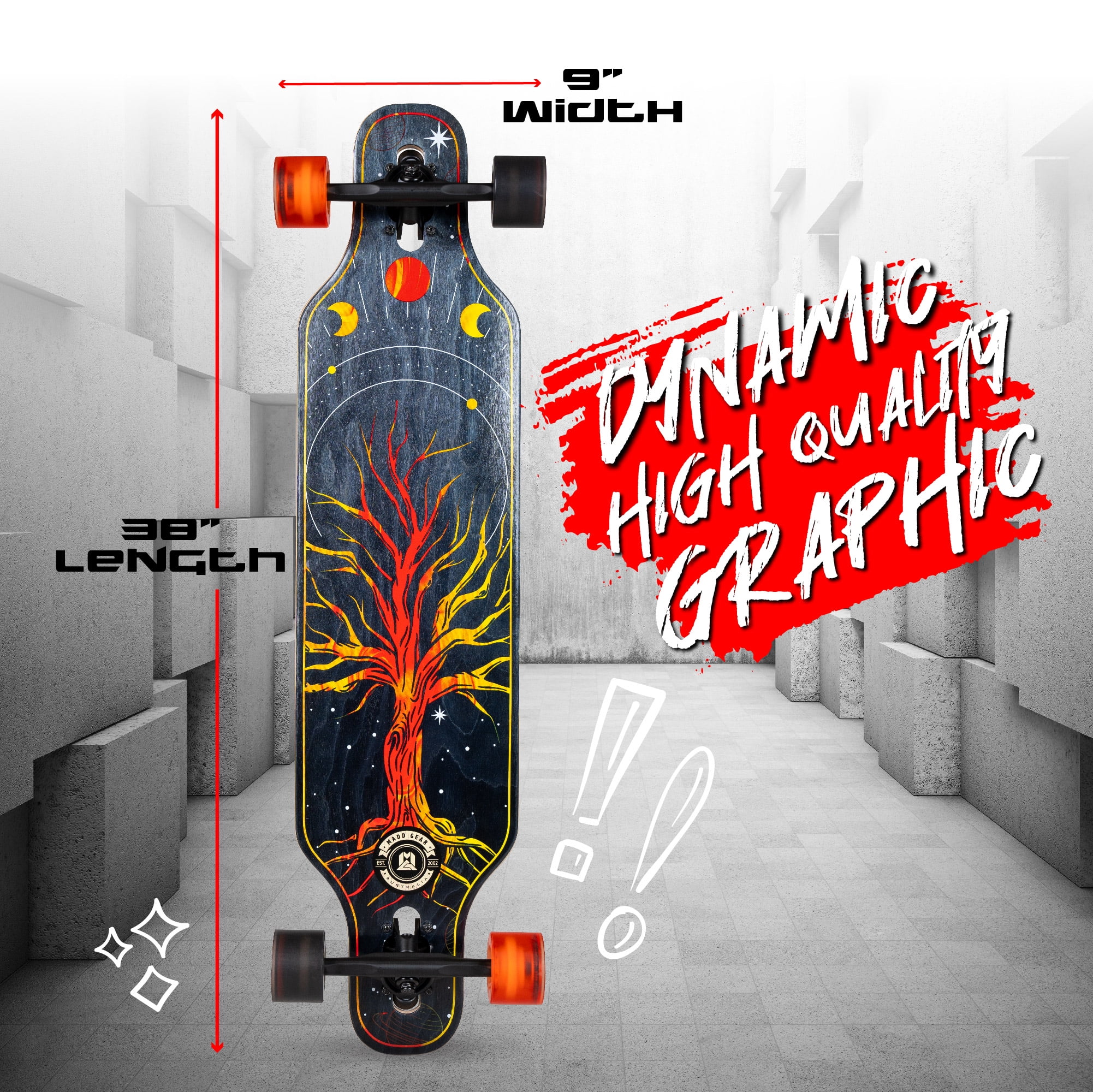 Madd Gear 38" drop Through Longboard Skateboard 9" Wide 70mm Wheels ABEC7 Bearings Maple Deck  (图3) Madd Gear 38" drop Through Longboard Skateboard 9" Wide 70mm Wheels ABEC7 Bearings Maple Deck  (图3)