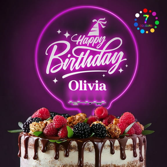 Personalized Acrylic Happy Birthday Cake Toppers, 7 Color Changes Light Up Cake Topper, Custom Any Name & Age Birthday Party Cake Decorations