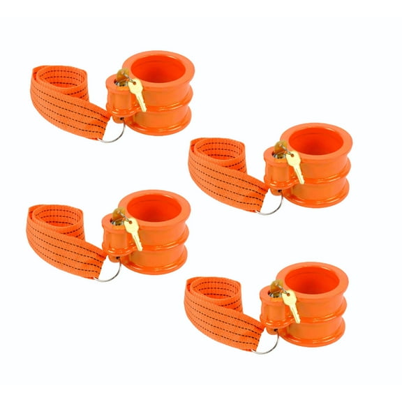 (4 Pack) King Pin Lock, Heavy Duty Orange Powder Coated with Safety Ribbon, works with Class 8 vehicles and RV trailers