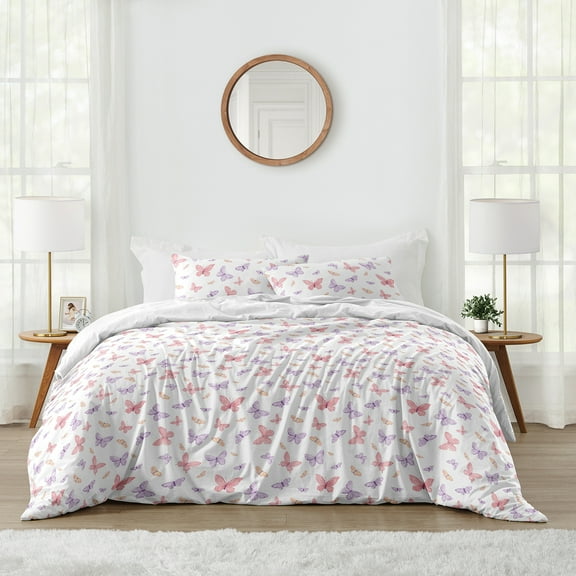 Sweet Jojo Designs Butterfly Blush Pink and Purple Girl Full/Queen Bed Comforter Bedding Set 3 Piece