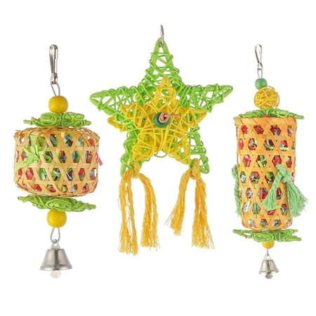 3Pcs Bamboo Parrot Toys Training Chew Perch Bird Chewing Toy for Budgies Hamster