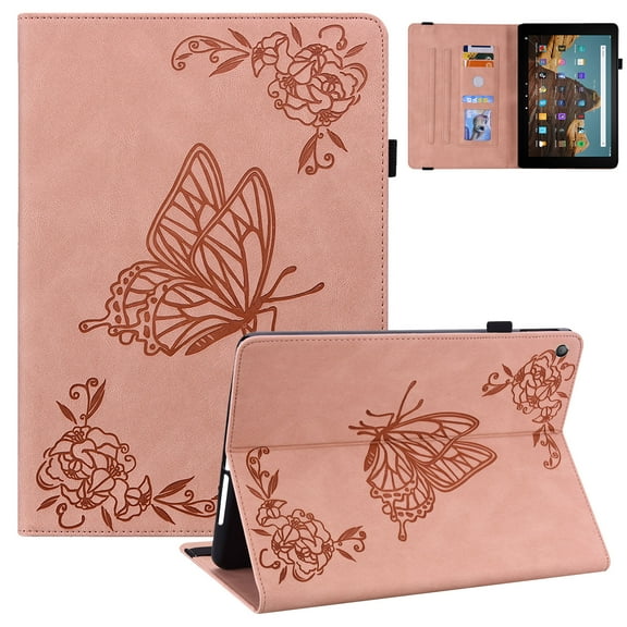 Allytech Fire HD 8 2020 / Fire HD 8 Plus Case 10th Gen, 2020 Released, PU Leather Butterfly Embossed Slim Cover Auto Sleep Wake Shockproof Case Cover for Amazon Fire HD 10 2020, Pink