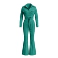 thumbnail image 4 of Gamivast Button Down Jumpsuit for Women Long Sleeve Collared Neck Belted Waist Flare Leg one Piece Outfit with Chest Pockets for Office Work Business Party and Dressy Evening Wear Green L, 4 of 6