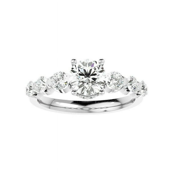 Diamond-Capitals 3.00 Ct Round Brilliant Cut Moissanite Diamond (D/VVS1) Engagement Ring for Fiancee in 14K White Gold Size 7