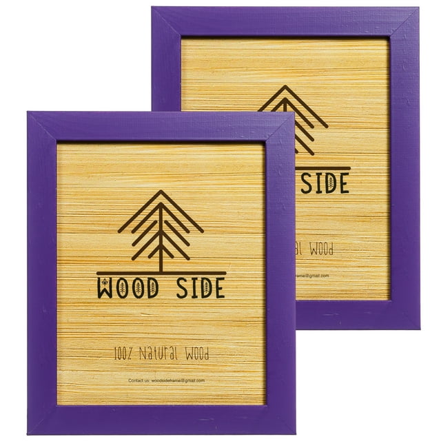 Rustic Wooden Picture Frame 8x10 - Purple - Set of 2, Natural Eco Solid Wood and High Definition Real Glass for Wall Mounting and Tabletop Photo Frames