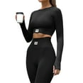 thumbnail image 4 of Elippeo Women Casual Sports Yoga Suit, Long Sleeve Round Neck Label Patchwork Crop Tops+High Waist Long Pants, 4 of 10