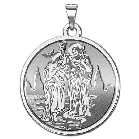 Baptism Religious Medal - 2/3 Inch Size of a Dime in Solid 14K White Gold