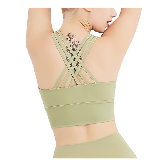 Feinuhan Womens Strappy Padded Wirefree Yoga Activewear Sports Crisscross Back Bras Top, Green, Small