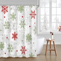 Winter Christmas Shower Curtain Snowflake Shower Curtain Xmas New Year Bathroom Shower Curtain Decor Washable Durable Fabric Bathroom Curtains 72x72 in
