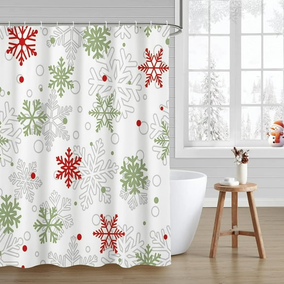 Winter Christmas Shower Curtain Snowflake Shower Curtain Xmas New Year Bathroom Shower Curtain Decor Washable Durable Fabric Bathroom Curtains 72x72 in