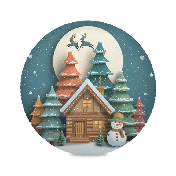 Round Placemat Heat Resistant & Wrinkle-Free Dining Table Decor Placemat For Home & Weddings Christmas Tree Reindeer