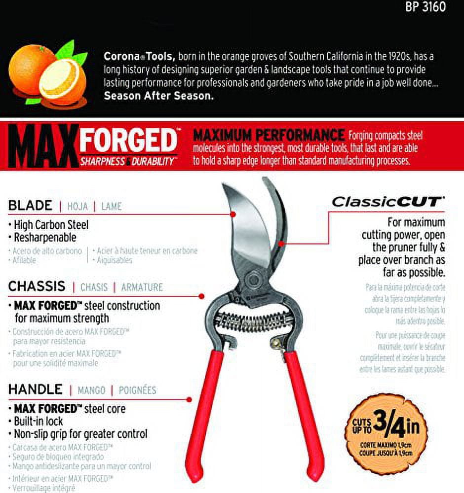 Classic Cut® Bypass Pruner - FORGED, ½ Inch Cut Capacity, Resharpenable  Blade, All-Steel. Corona (6) - AG Organics
