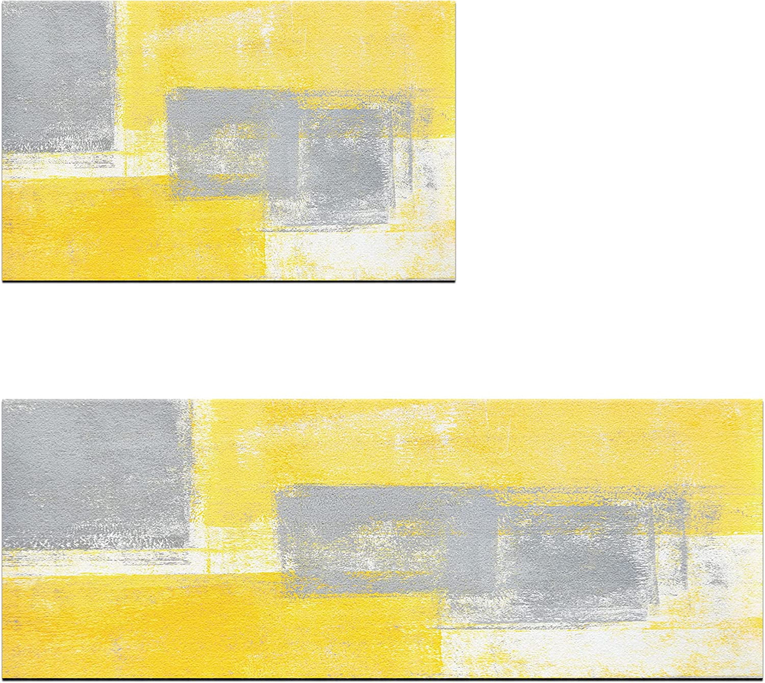 Yellow Kitchen Rugs and Mats Sets 2 Piece Modern Abstract Artwork