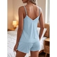 thumbnail image 2 of Anygrew Women Cami Pajama Set Shell Stitch with Shorts V Neck 2 Piece Pj Lounge Set, 2 of 7