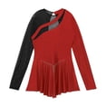 thumbnail image 6 of Kaerm Womens Sparkling Rhinestone Figure Skating Dance Dress Leotard Long Sleeve Lyrical Dresses Red&Black S, 6 of 7