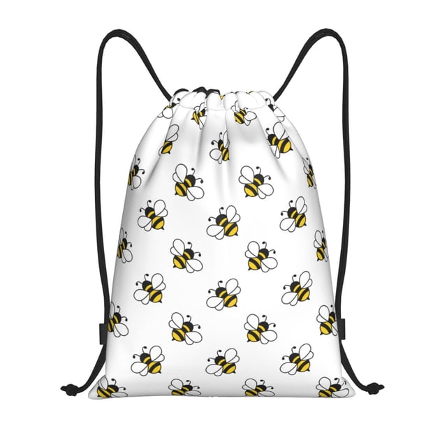 Saiise Bee Pattern Sports Drawstring Backpack - String Swim Gym Bag with Wet Proof Pocket for Women&Men-Small