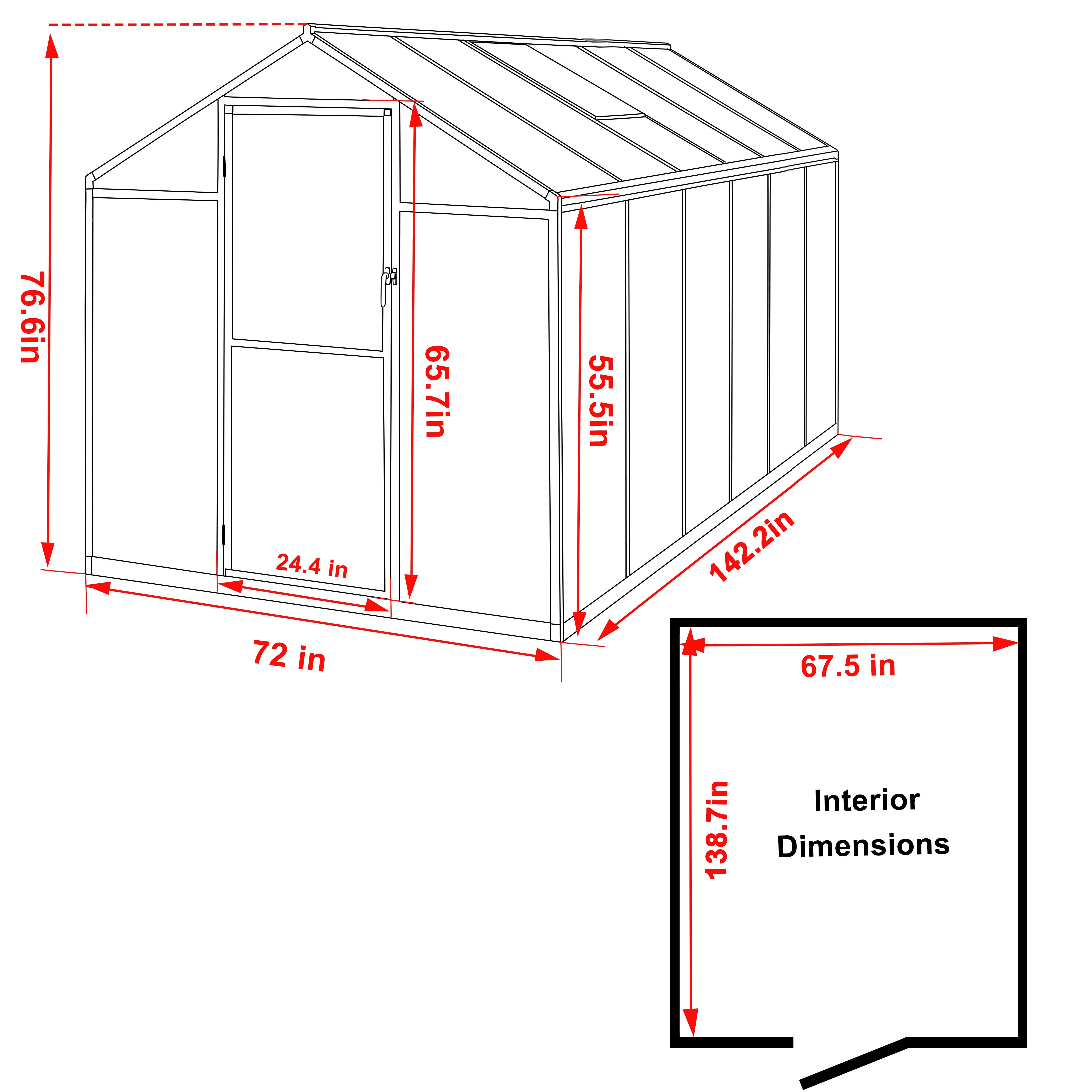 VEIKOUS 6' X 12' Outdoor Greenhouse, Walk-in Greenhouse W/ 2 Adjustable Roof Vents and Lockable Door, White