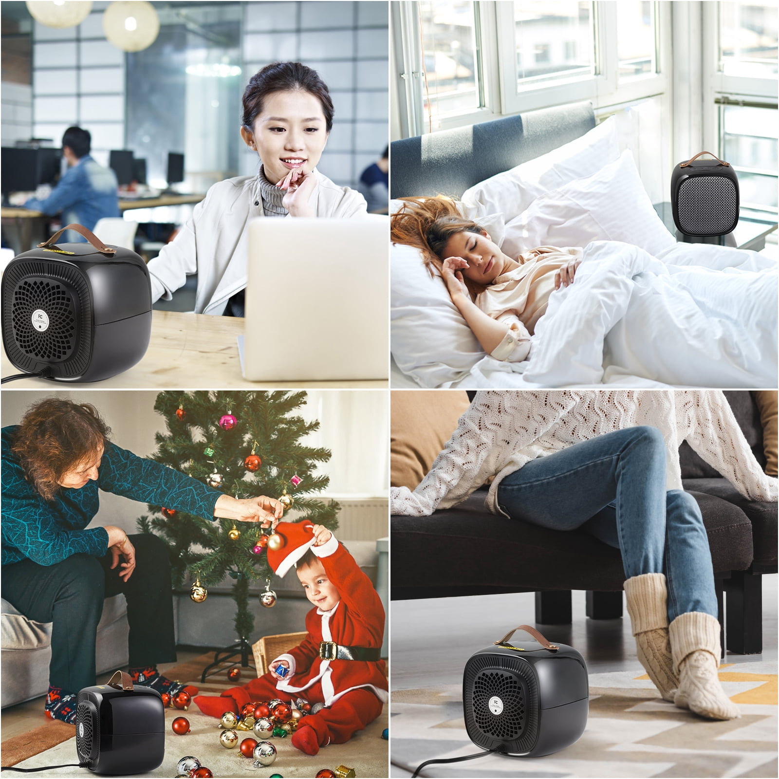 2-Set Ceramic Space Heater with Thermostat, Overheat & Tip Over Protection, Indoor Use - Clear Black