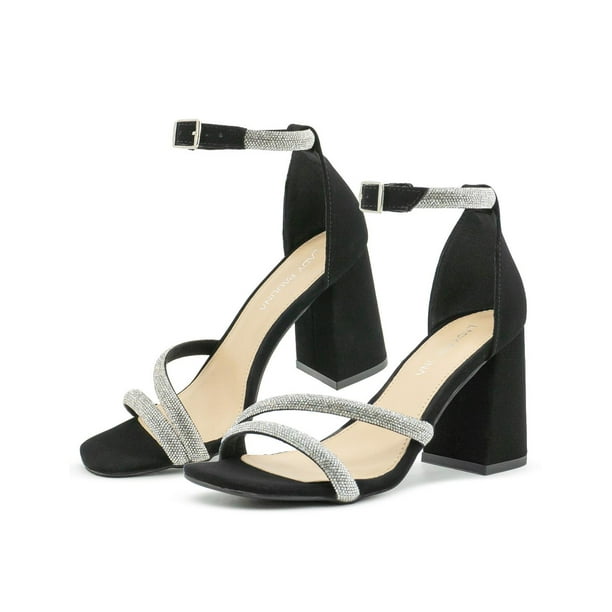 Tacon Abierto Para Mujer Con Brillos Graduacion Fiesta Negro negro