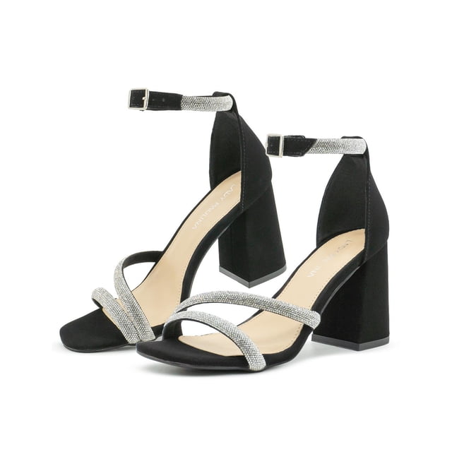 Zapatillas Pulsera Unica Lady Paulina Tacon Abierto con Brillos Negro 26