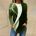 thumbnail image 2 of Graphic Print Shirts for Women Long Sleeve Color Block Plus Size Crew Neck Casual Loose Pullover Tops 90s Outfits for Ladies(Army Green,L), 2 of 5