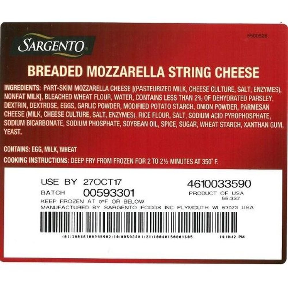 Sargento Breaded Mozzarella Sticks, 3 Pound -- 4 per case
