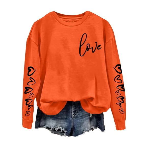 Outfmvch hoodies for women long sleeve shirts for women Love Heart Grahic Sweatshirt Shirts Pullover Tops christmas sweatshirts for women Valentine's Day Sweater pullover sweaters for women Orange XL