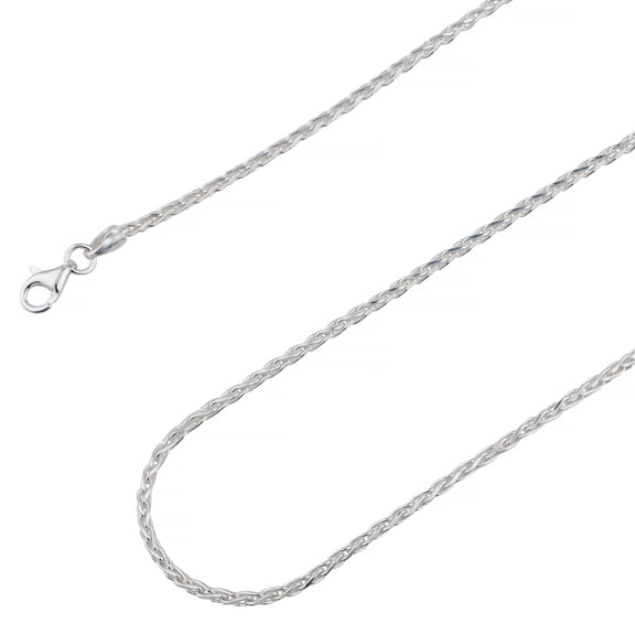 925 Sterling Silver, Spiga Wheat Diamond Cut Chain 2mm Necklace - Hypoallergenic and Tarnish Resistant - By Oliver & Navy