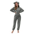 thumbnail image 2 of Lenpel Women's Fleece Jumpsuits Winter Warm Long Sleeve Zip up Hooded Fuzzy Romper Cute Plush Pajama Overalls, 2 of 7