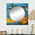 thumbnail image 1 of Designart "Reverberations Of Ukraine Vintage Blue And Yellow" Transitional Square Mirror For Wall Decor - Large Blue Square Printed Wall Mirror Art - Wall Mounted Square Mirror, 1 of 5