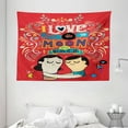 thumbnail image 1 of I Love You Tapestry, Couple Hugging with Oriental Calligraphy Love Words Togetherness Illustration, Wall Hanging for Bedroom Living Room Dorm Decor, 80W X 60L Inches, Red Blue, by Ambesonne, 1 of 2