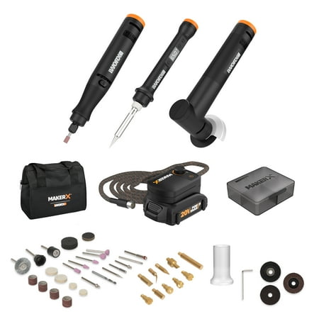 UPC: 0845534024036 | Worx MAKERX WX991L 3pc Crafting Tool Combo Kit – Rotary Tool + Angle Grinder + Wood & Metal Crafter