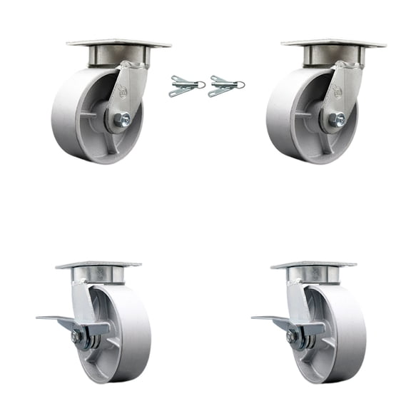 6 Inch Kingpinless Semi Steel Wheel Caster Set 2 Swivel Locks 2 Brakes SCC