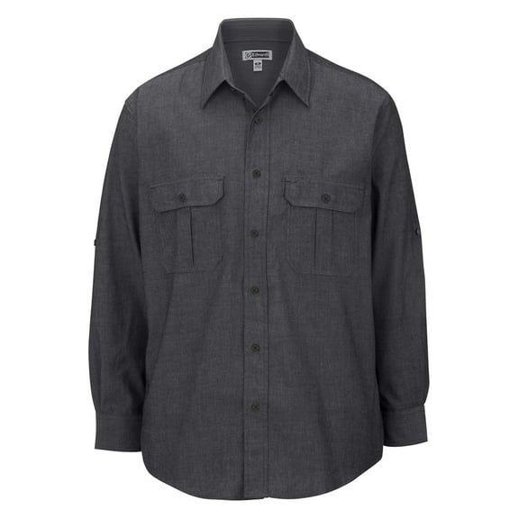 EDWARDS MEN'S CHAMBRAY ROLL UP SLEEVE SHIRT,1298,CHAMBRAY BLACK,2XL