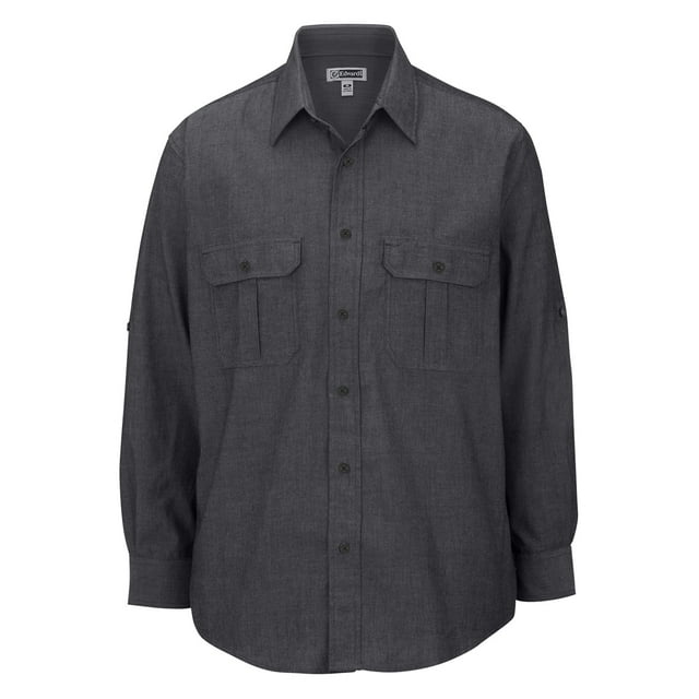EDWARDS MEN'S CHAMBRAY ROLL UP SLEEVE SHIRT,1298,CHAMBRAY BLACK,S