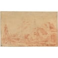 thumbnail image 2 of Jean-Antoine Watteau 14x11 Black Ornate Wood Framed Double Matted Museum Art Print Titled: Landscape with a Cottage and Well (ca. 1714), 2 of 5