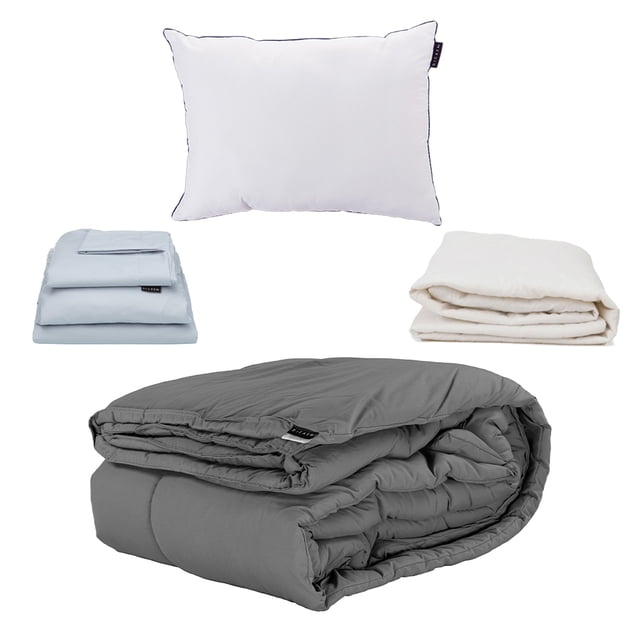 Edredon Homy Individual Gris + Sabanas Softy + Protector Ultra + Almohada One